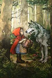 A little girl and a seemingly friendly wolf, by Trina Schart Hyman